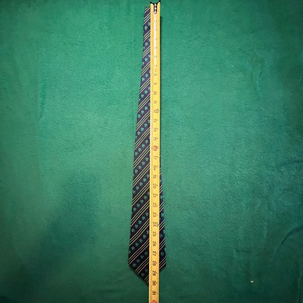 Mens Navy Blue Striped‎ Shamrock Tie Notre Dame Irish St. Patricks Day Green